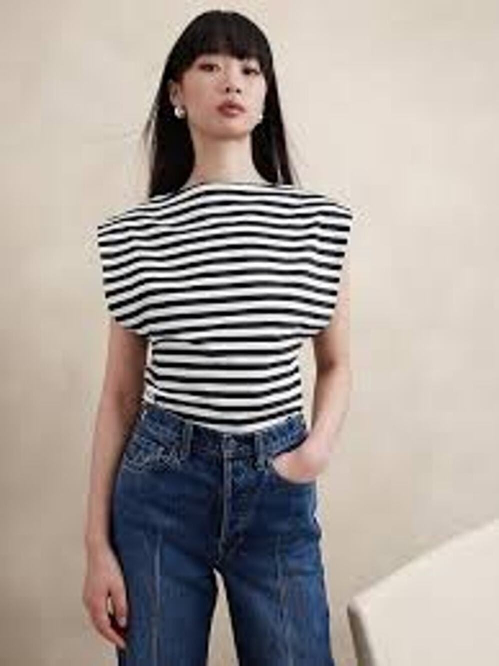 J.Crew Womens Medium Navy White Striped Boatneck Breton Top Short Sleeve
